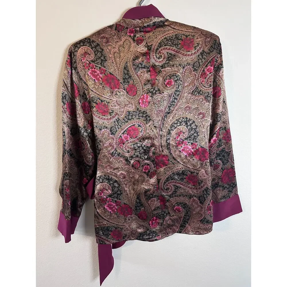 Vintage Small Victoria’s Secret Gold Label Pajama Set Satin Paisley Red Gold - Picture 6 of 10